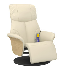 Fauteuil inclinable de massage et repose-pieds crème similicuir