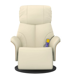 Fauteuil inclinable de massage et repose-pieds crème similicuir