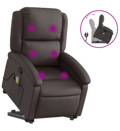 Fauteuil inclinable de massage marron foncé cuir véritable