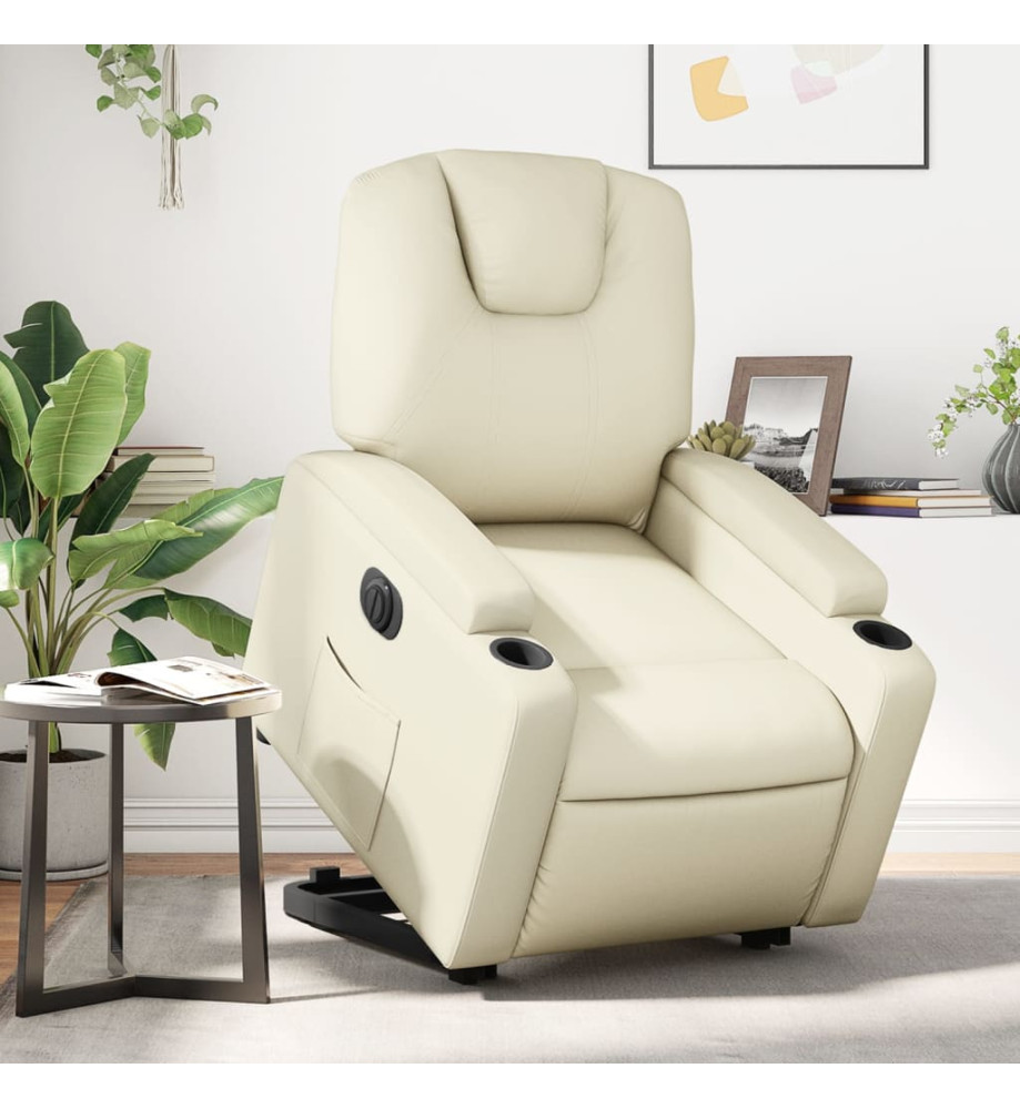 Fauteuil inclinable électrique crème similicuir