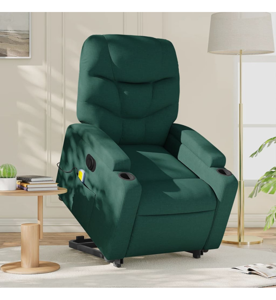 Fauteuil inclinable de massage électrique Vert foncé Tissu