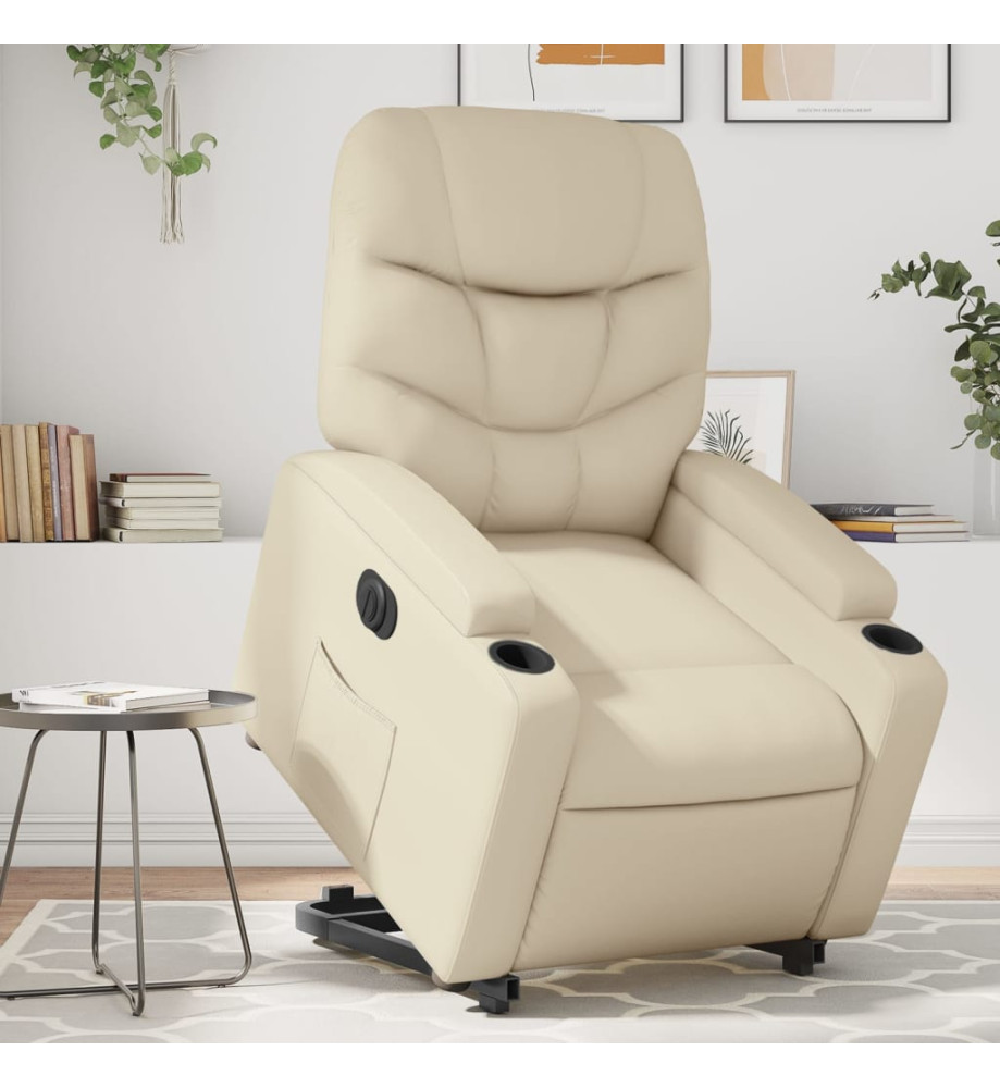 Fauteuil inclinable électrique crème similicuir