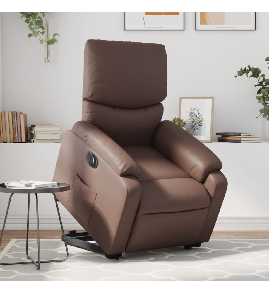 Fauteuil inclinable électrique marron similicuir