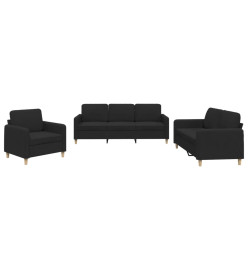 Ensemble de canapés 3 pcs avec coussins Noir Tissu