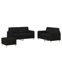 Ensemble de canapés 3 pcs avec coussins Noir Tissu