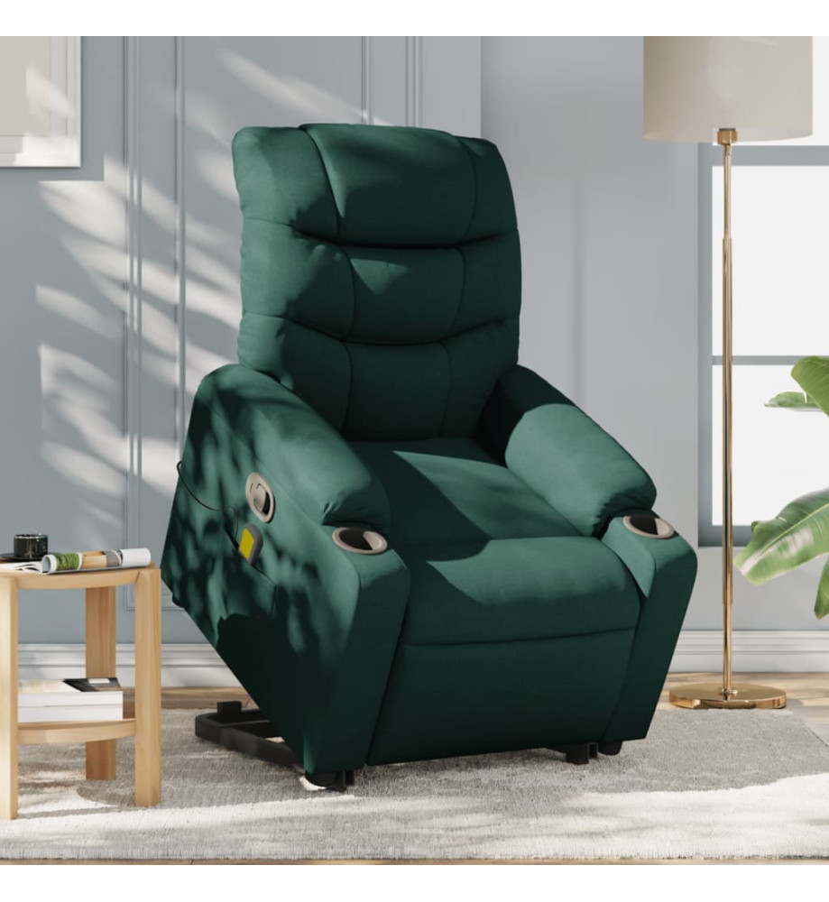 Fauteuil inclinable de massage Vert foncé Tissu