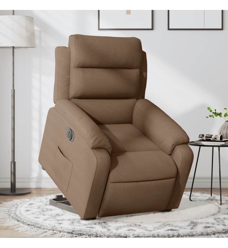 Fauteuil inclinable électrique marron tissu