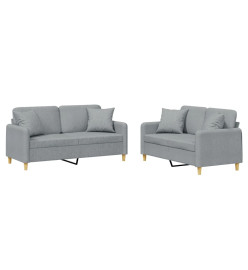 Ensemble de canapés 2 pcs coussins gris clair tissu