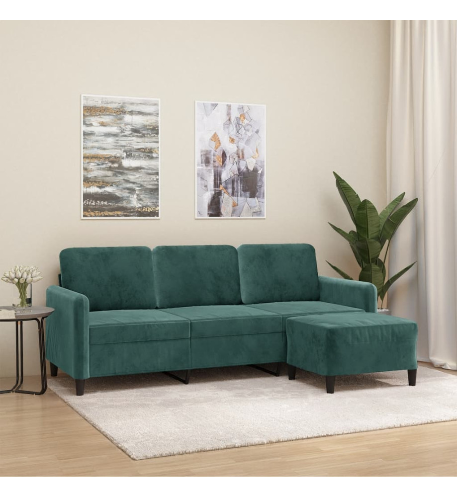 Canapé à 3 places avec repose-pieds Vert foncé 180 cm Velours