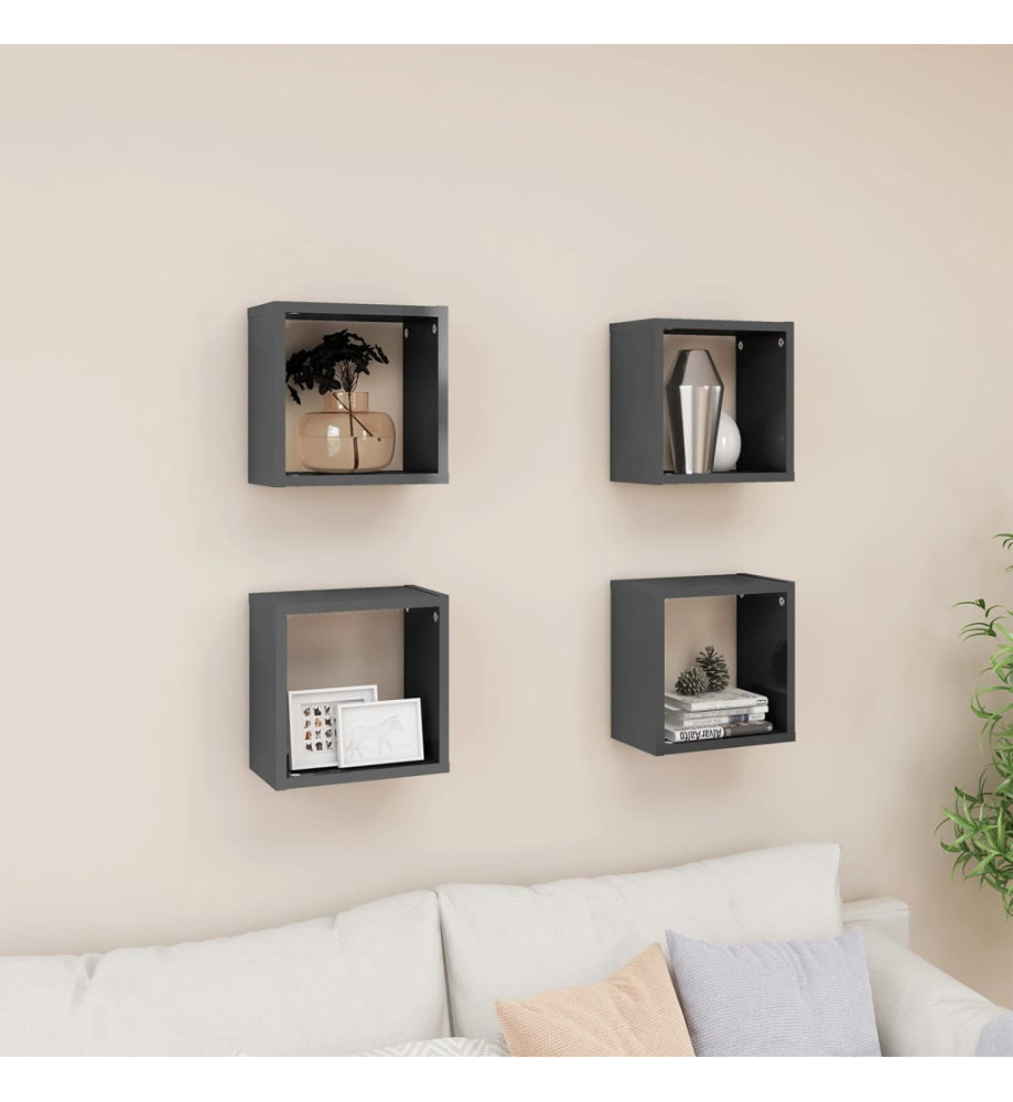 Étagères cube murales 4 pcs Gris brillant 26x15x26 cm