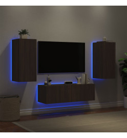 Meuble TV mural 3 pcs avec lumières LED chêne marron