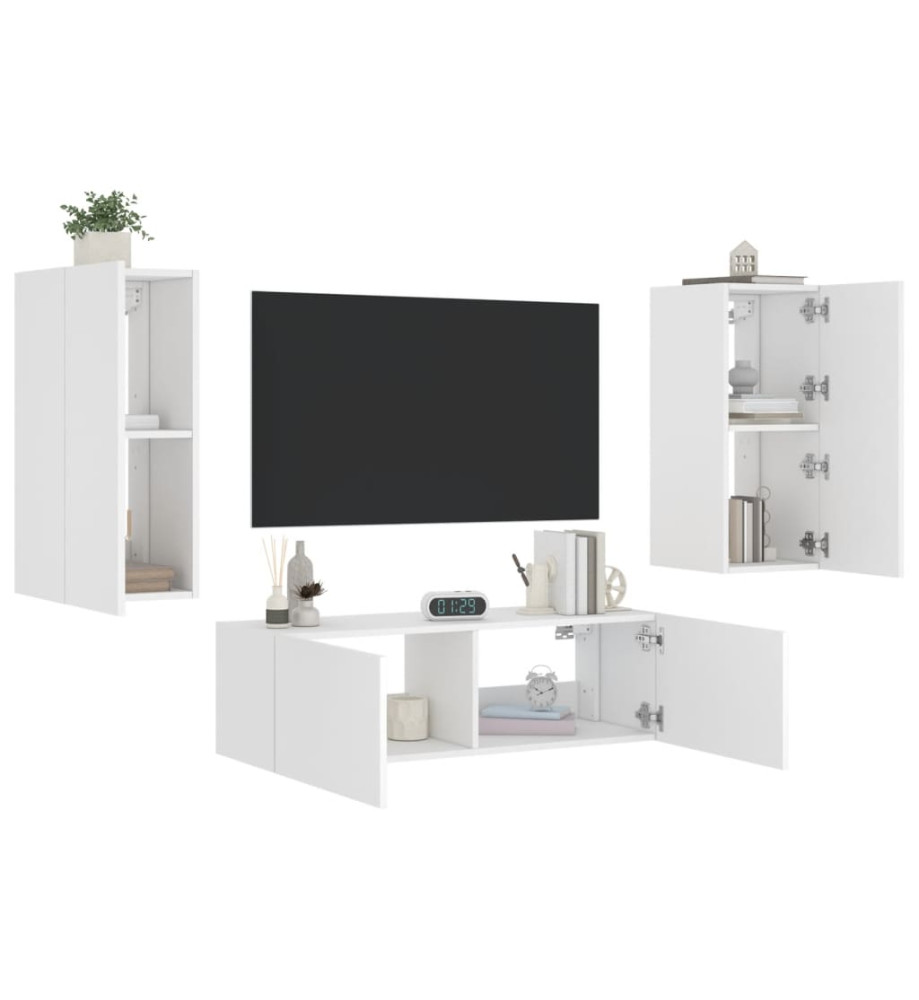 Meuble TV mural 3 pcs avec lumières LED blanc