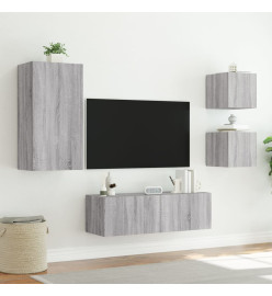 Meuble TV mural 4 pcs avec lumières LED sonoma gris