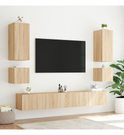 Meuble TV mural 6 pcs avec lumières LED chêne sonoma