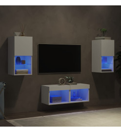 Meuble TV mural 4 pcs avec lumières LED blanc