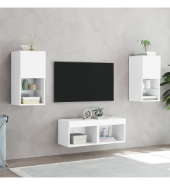 Meuble TV mural 4 pcs avec lumières LED blanc