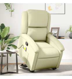 Fauteuil inclinable de massage crème cuir véritable