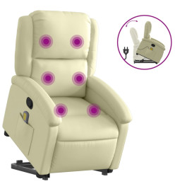 Fauteuil inclinable de massage crème cuir véritable