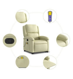 Fauteuil inclinable de massage crème cuir véritable