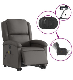 Fauteuil inclinable de massage électrique gris cuir véritable