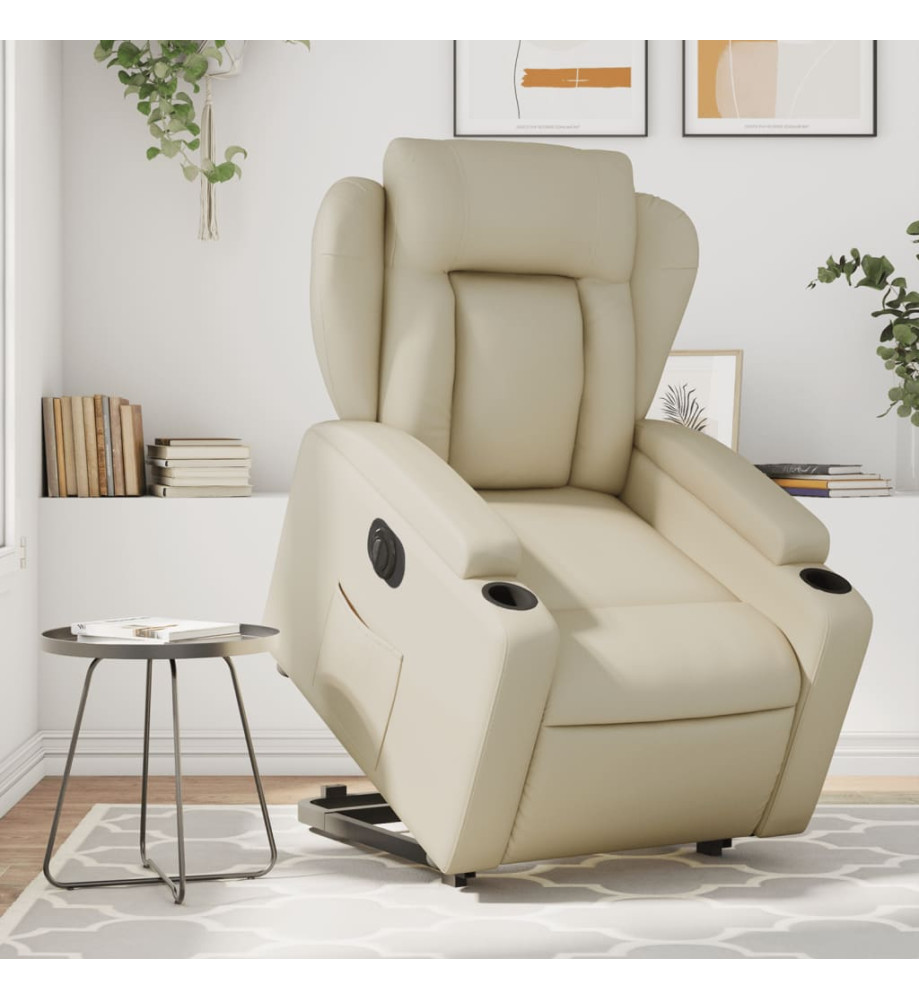 Fauteuil inclinable électrique crème similicuir