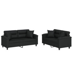 Ensemble de canapés 2 pcs avec coussins noir similicuir