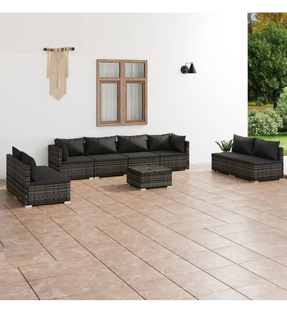 Salon de jardin 9 pcs avec coussins Résine tressée Gris Salon de jardin 9 pcs avec coussins Résine tressée Gris