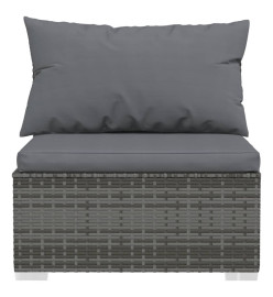 Salon de jardin 9 pcs avec coussins Résine tressée Gris