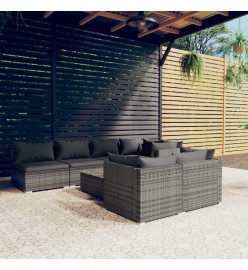 Salon de jardin 8 pcs avec coussins Gris Résine tressée