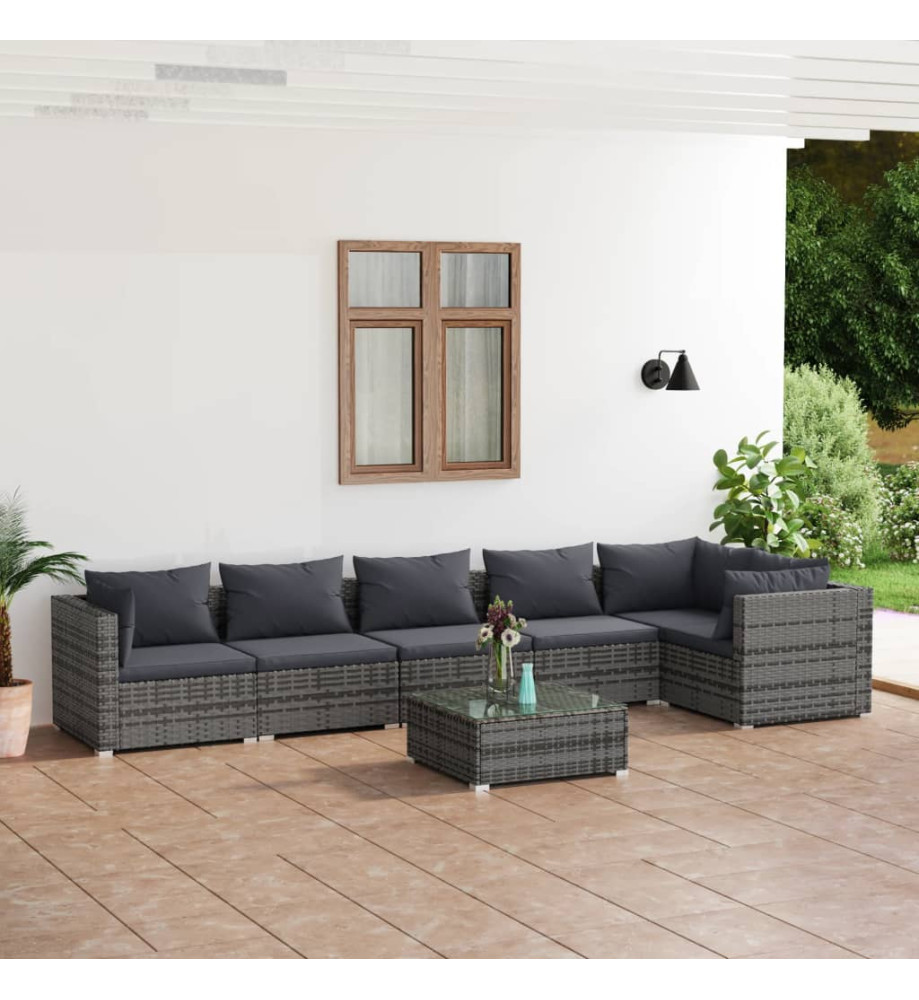 Salon de jardin 7 pcs avec coussins Résine tressée Gris Salon de jardin 7 pcs avec coussins Résine tressée Gris