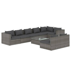 Salon de jardin 9 pcs avec coussins Gris Résine tressée