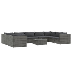 Salon de jardin 10 pcs avec coussins Résine tressée Gris