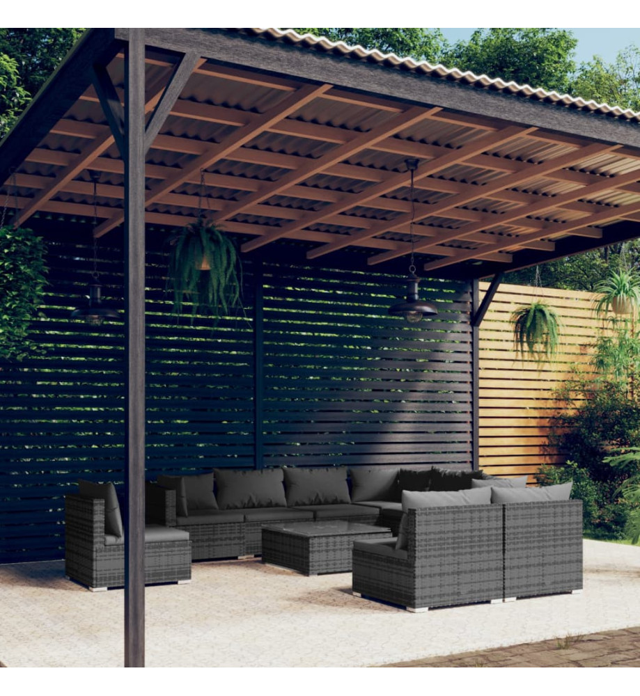 Salon de jardin 10 pcs avec coussins Résine tressée Gris Salon de jardin 10 pcs avec coussins Résine tressée Gris