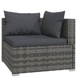 Salon de jardin 9 pcs avec coussins Gris Résine tressée