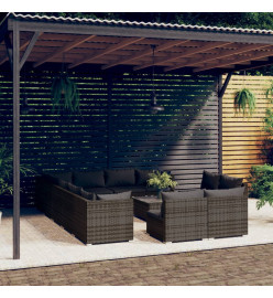 Salon de jardin 13 pcs avec coussins Gris Résine tressée