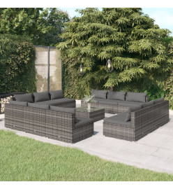Salon de jardin 13 pcs avec coussins résine tressée gris