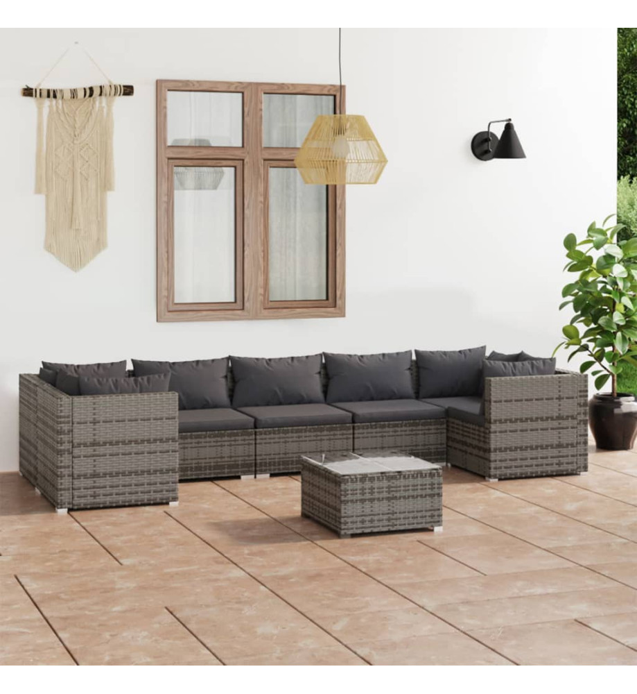Salon de jardin 8 pcs avec coussins Résine tressée Gris Salon de jardin 8 pcs avec coussins Résine tressée Gris