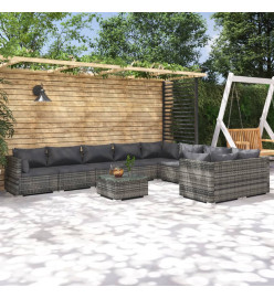 Salon de jardin 10 pcs avec coussins Résine tressée Gris