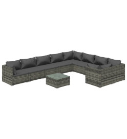 Salon de jardin 10 pcs avec coussins Résine tressée Gris