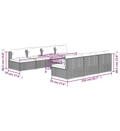 Salon de jardin 8 pcs avec coussins résine tressée gris