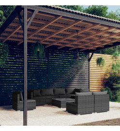 Salon de jardin 9 pcs avec coussins Résine tressée Gris