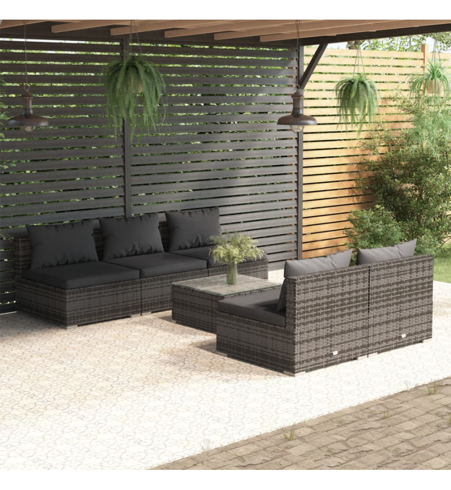 Salon de jardin 6 pcs avec coussins résine tressée gris Salon de jardin 6 pcs avec coussins résine tressée gris