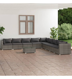Salon de jardin 10 pcs avec coussins Résine tressée Gris