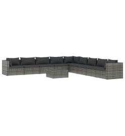 Salon de jardin 10 pcs avec coussins Résine tressée Gris
