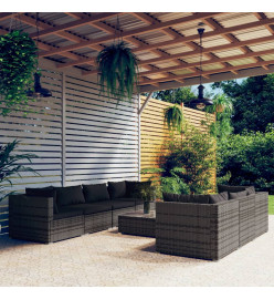 Salon de jardin 8 pcs avec coussins résine tressée gris