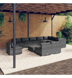 Salon de jardin 11 pcs avec coussins Résine tressée Gris