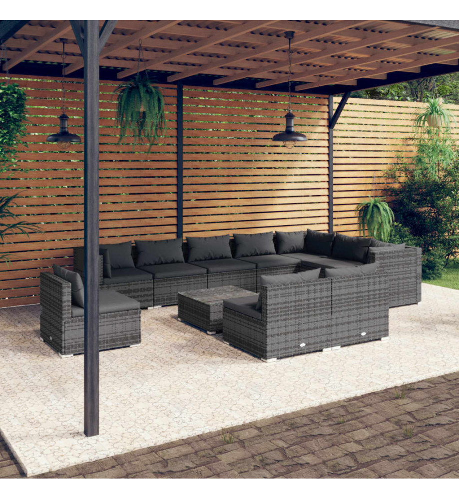 Salon de jardin 11 pcs avec coussins Résine tressée Gris Salon de jardin 11 pcs avec coussins Résine tressée Gris