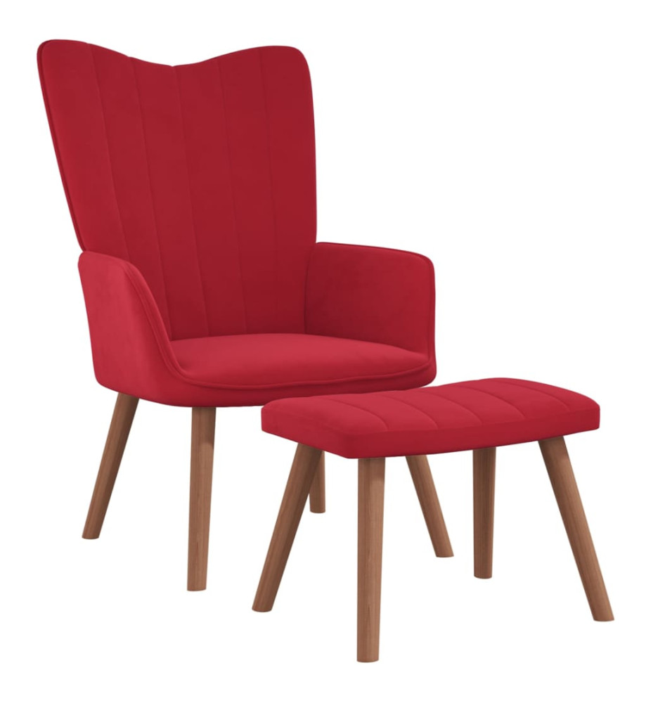 Chaise de relaxation avec repose-pied Rouge bordeaux Velours