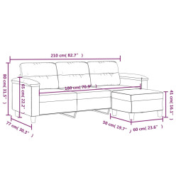 Canapé 3 places repose-pieds Gris clair 180 cm Tissu microfibre