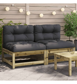 Canapés jardin sans accoudoirs coussins 2 pcs bois pin imprégné